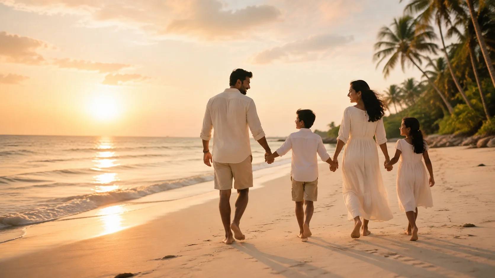 Family walking together on a tropical beach